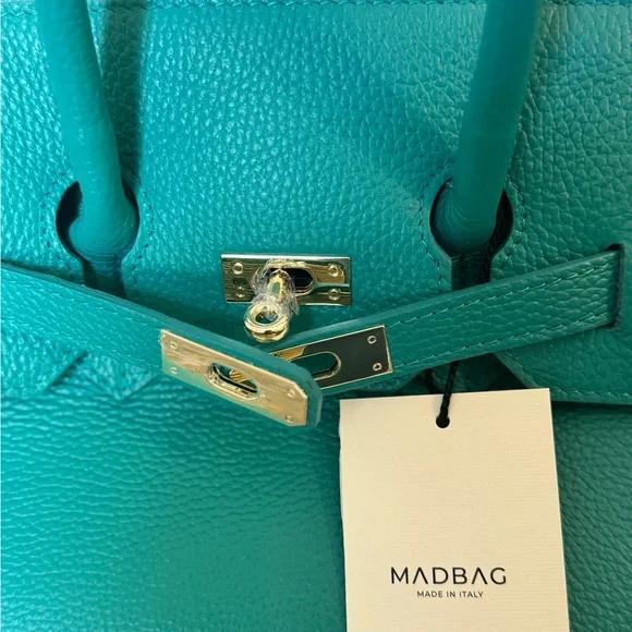 MadBag BIRKIMAD 40 Structured Italian Leather Tote – Teal NWT - Picture 7 of 14